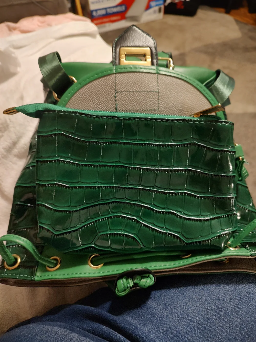 Green Croc-Embossed Mini Backpack - Unbranded